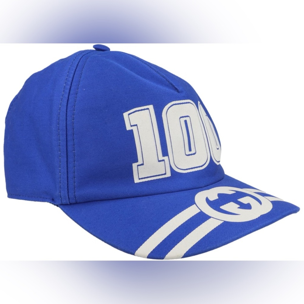 Gucci Blue Baseball Cap with White Logo and Number 100